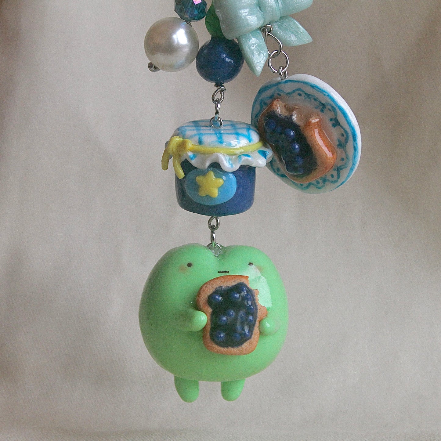 blueberry toast frog keychain