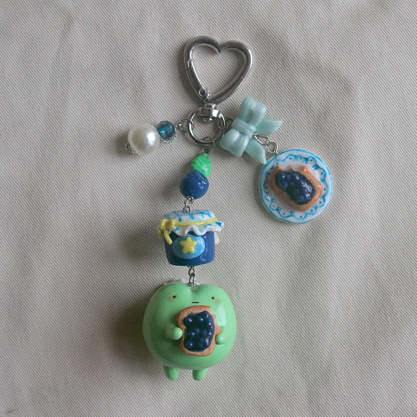 blueberry toast frog keychain